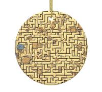 Treasure Maze Printed Round Ceramic Pendant, Christmas Tree Ornament, Suitable for Souvenirs and Holiday Decorations.