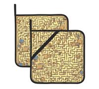 Treasure Maze Set Of 2 Pot Holders, Kitchen Potholder Set, 8 X 8 Inches, &Perfect For Everyday Baking And Cooking.