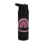 Treasure Name Personalized Funny Women Pink Rainbow Treasure Stainless Steel Insulated Water Bottle