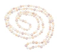 TreasureBay Classic Natural Freshwater 6-6.5mm Baroque Pearl Necklace for Women (Multicolour Pearl (Pink, purple, white))