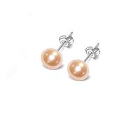 TreasureBay Classic Women's Pearl stud Earrings size 7-8mm colour: Pink/White/Black/Grey/Purple (Pink)
