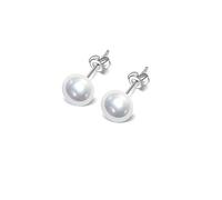 TreasureBay Classic Women's Pearl stud Earrings size 7-8mm colour: Pink/White/Black/Grey/Purple (White)