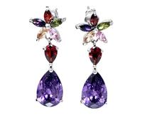 TreasureBay CZ Crystal Drop Earrings, Rhodium Plated, Elegant Dangle Earrings for Women, Lightweight Statement Jewellery, Gift for Her (Multicolour)