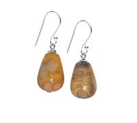 TreasureBay Gorgeous Handmade Teardrop Natural Gemstone Earrings 925 Sterling Silver Hooks, Women's Gemstone Earrings (Crazy Agate)
