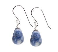 TreasureBay Gorgeous Handmade Teardrop Natural Gemstone Earrings 925 Sterling Silver Hooks, Women's Gemstone Earrings (Blue Spots)