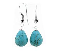 TreasureBay Gorgeous Teardrop Natural Gemstone Earrings Inlaid in 925 Sterling Silver, Women's Gemstone Earrings (Blue Turquoise)