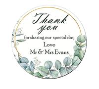 Treasured Forever 35 x Personalised Wedding Heart Sketch Effect Favour Round Stickers (35mm) (Design 1 - Leaf)