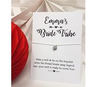 Treasured Forever Personalised Bride Tribe Bride Squad cards - Wish Bracelet for Hen Party Favour - | Black Arrow & White Bracelet card - 10