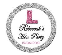 Treasured Forever Personalised Hen Party Stickers For Thank You Sweet Cone Bags Glitter Effect x 24 (Silver)