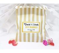Treasured Forever Personalised Wedding Favour Sweet Bags Birthday Candy Cart Striped Polka Dots | Gold Strips - Just Married | 100