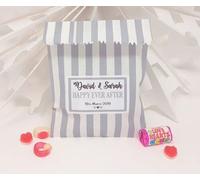 Treasured Forever Personalised Wedding Favour Sweet Bags Birthday Candy Cart Striped Polka Dots | Grey Strips - Just Married | 100