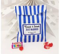 Treasured Forever Personalised Wedding Favour Sweet Bags Birthday Candy Cart Striped Polka Dots | Navy Strips - Just Married | 100