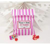 Treasured Forever Personalised Wedding Favour Sweet Bags Birthday Candy Cart Striped Polka Dots | Pink Strips - Just Married | 20