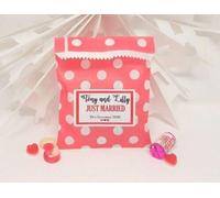 Treasured Forever Personalised Wedding Favour Sweet Bags Birthday Candy Cart Striped Polka Dots | Red Polka Dots - Just Married | 100