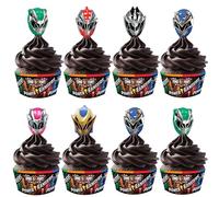 Treasures Gifted 24ct Power Rangers Cupcake Toppers & Wrappers - Officially Licensed Power Rangers Birthday Party Supplies - Power Rangers Cake Decorations - Power Rangers Cake Toppers