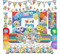 Treasures Gifted Officially Licensed Jim Henson’s Word Party Birthday Supplies - Serves 24 Guests - Ultimate Set Birthday Decorations - Word Party Decorations - Banner, Plates & More