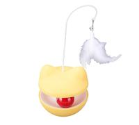 Treat Dispenser Cat Toy with Interactive Feather Wand for Self Play At Home, Safe Plastic Material, 11.5x11.5x29cm, 1 Unit (Yellow)