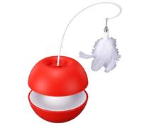 Treat Dispenser Cat Toy with Interactive Feather Wand for Self Play At Home, Safe Plastic Material, 11.5x11.5x29cm, 1 Unit (Red)