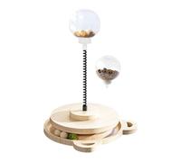 Treat Dispensing Ball - Wood Slow Feeding Turntable | with Spring Pole Cat Treat Ball | for Boredom Relief Mental Stimulation
