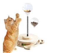 Treat Dispensing Ball - Wooden Track Game - with Spring Pole Cat Treat Ball Dispenser - for Interactive Slow Feeding Training Boredom Relief Mental Stimulation