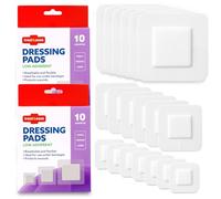 Treat & Ease 20pk Dressing Pads Low Adherent - Assorted Sizes in Small, Medium & Large Wound Dressings Adhesive, Medical Dressings for Open Wounds, Sterile Wound Dressing Pads, First Aid Supplies