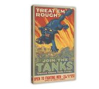 Treat Em Rough Join The Tanks WWII World War 2 Propaganda Poster Bedroom Canvas Decor Print Wall Art Office Room Aesthetic Decor Gift Frame 24x36inch(