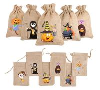 Treat Gift Bags,Halloween Hessian Sweet Bags,Spooky Ghost Shape Drawstring Bags,Cute Pumpkin Jute Sacks,Trick or Treat Candy Bags Biscuit Autumn Party (5PCS, 10 * 15CM)