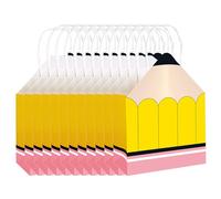 Treat Goodie Bag - 12 Pieces Pencil Shaped Paper Bags for Back To School, Classroom Supplies with Fun Design, Teacher Appreciation Gift Packaging for Kindergarten, High School, College