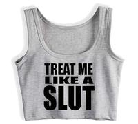 Treat Me Slut Crop Top Cotton Sleeveless Vest Woman Tank Top Silver