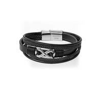 Treat Republic Personalised Men's Silver Infinity Black Leather Stacked Bracelet Black