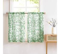 Treatmentex Kitchen Curtains for Windows 36" Tiers with Green and White Leaf Print Café Curtain Panels 2pc