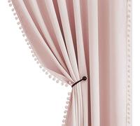 Treatmentex Pink Half-Blackout Curtains 54" Pink Pompoms Curtain Panels for Nursery Room Darkening Thermal Curtain Drapes for Baby Girls Room, Pencil Pleat 50" w 2pcs