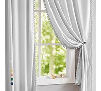 Treatmentex Pom-Pom Grey Velvet Curtains for Living Room 63" Luxury Room Darkening Cotton Feel Soft Soft Gray Window Curtain Panels 2PC