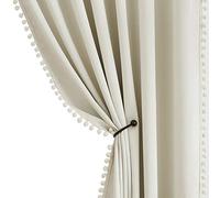 Treatmentex Pompom Window Curtain Panels Natural 45" Long Small Window Curtain Ivory Curtain Drapes for Basement Laundry Room Darkening Curtains 2Panels, 50" x 45"