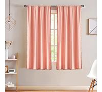 Treatmentex Velvet Blush Pink Curtains for Windows 63" Decorative Pom Pom Fringe Window Curtain Set for Girls Room Cotton Feel Soft, 1 Pair Coral