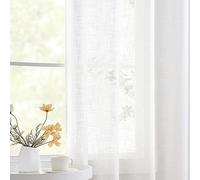 Treatmentex White Linen Semi Sheer Curtains 72 Inch Long for Living Room | 1 Pair, Light Filtering Eyelet Farmhouse Drapes, Faux Linen Texture Look Window Curtain Panels, for Bedroom Sun Room, 52"W