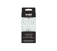 trebl White Stereo In-Ear Headphones Set, 6cm x 6cm x 2cm - Inline Microphone, Volume Control Remote, Compact Storage Case, Compatible with Phones, Tablets, Computers