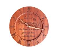 Treble Bee Brown 10 Inches 40th Anniversary Clock, Wooden Wall Decor for Kitchen Living Room, Unique Gift for Couples