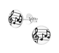 Treble Clef and Music Notes Stud Earrings with Gift Box - Sterling Silver 7 x 7mm Round