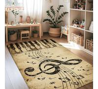Treble Clef Area Rug, Vintage Artistic Piano Keys Musical Notes N/a Beige Non-Slip Soft Rectangle Carpet Stain Resistant Rugs for Living Room Bedroom Classroom Apartment Decor 4' X 6'