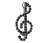 Treble Clef black-stoned diamante crystal pin brooch