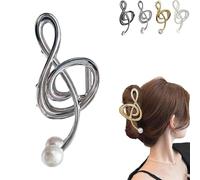 Treble Clef Hair Clip, Metal Treble Clef Claw Clip, Music Note Hair Clips with Pearl, Elegant Note Curve Hair Claw Clips, Shiny Gold Silver Hair Clips (Silver)