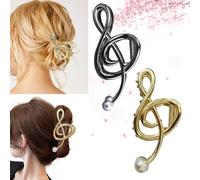 Treble Clef Hair Clip,Treble Clef Claw Clip,Treble Clef Claw Hair Clip,Music Note Hair Clips with Pearl, Musical Score Strong Hairpins, Strong Hold Nonslip Hair Clip for Hair Goddess Look (A+C)