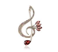 Treble Clef Music Note Brooch with Full Crystal Line, Fashion Metal Pin for Women Men, Multicolor Faceted Rhinestones, Snag-Free Tarnish-Free Sparkles for Music Enthusiasts (Red)