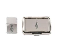 Treble Clef Music Symbol Polished Chrome Tobacco tin and stormproof Petrol Lighter