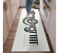 Treble Clef Runner Rug, Artistic Contemporary Piano Keys Musical Notes None Black Non-Slip Indoor Rectangle Carpet Non Shedding for Kitchen Entryway Laundry Room Bedside Decor 2x6 Ft