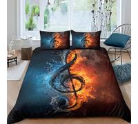 Treble Clef Super King Size Duvet Cover Sets Abstract Ice and Fire Bedding Set 3D Print Soft Microfiber Quilt Covers 260x220 cm with Zipper Closure and 2 Pillowcases 50x75 cm for Adults L.2994