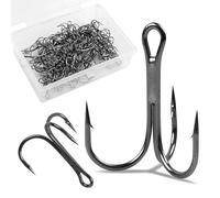 Treble Fishing Hooks,100pcs High Carbon Steel Sharp Triple Hook Strong Round Bend Treble Hooks Barbed Hard Lure Spoon Fish Hook for Bass Trout Freshwater Saltwater Fishing,Size: 2#-14# (8#_100pcs)