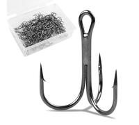 Treble Fishing Hooks,100pcs Triple Hooks High Carbon Steel Barbed Sharp Round Bend Fishing Treble Hooks Replacement for Hard Lure Baits Freshwater Saltwater(1/0)