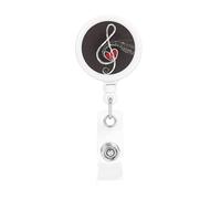 Treble Love and Music Badge Reel Retractable Badge Holder with Keychain Funny ID Clips for Badges Lightweight Plastic Name Card Holders for Nurses Office Teacher